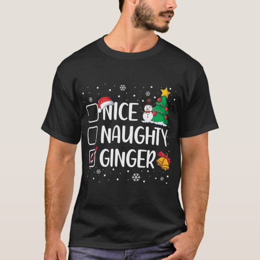 Nice Naughty Ginger-kerstpajama-snoepriet T-shirt (Voorkant)