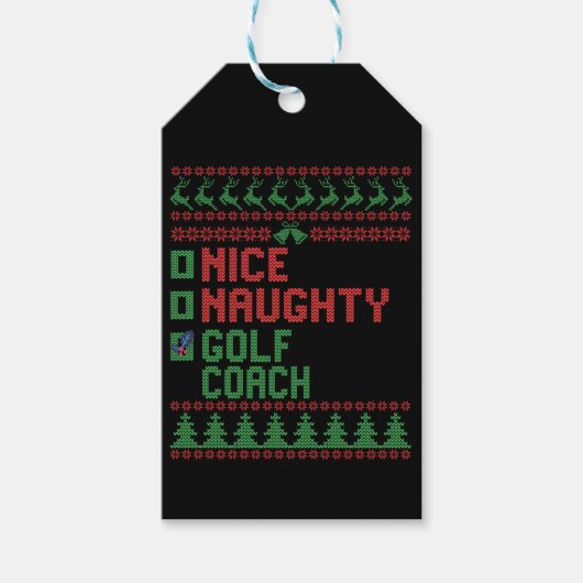 Nice Naughty Golf Coach Funny Kerstmis Cadeaulabel (Voorkant)