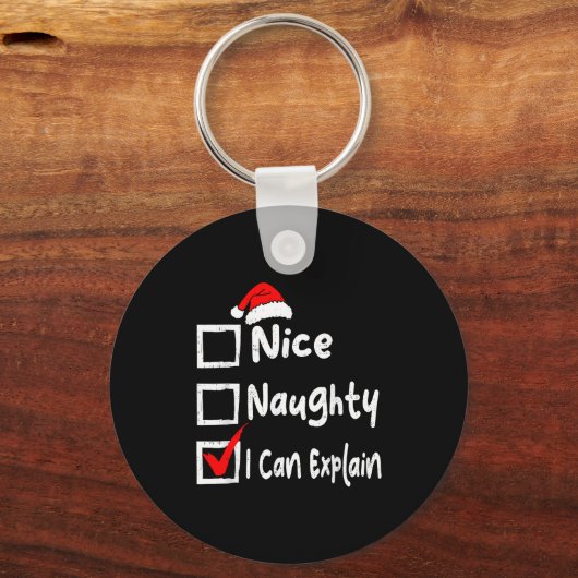 Nice Naughty I Can Explain Funny Christmas List Fa Sleutelhanger (Voorkant)