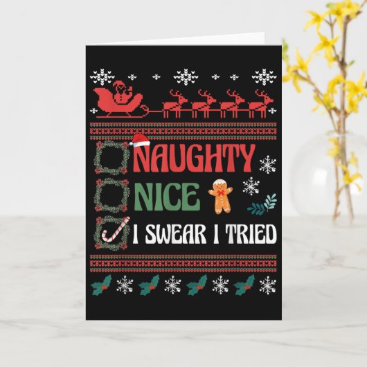 Nice Naughty I Swear I Tried Christmas List Matchi Kaart (Gele Bloem)