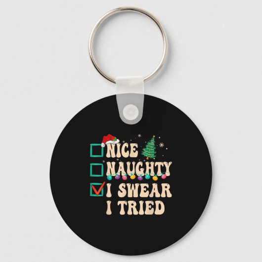 Nice Naughty I Swear I Tried, Christmas List Retro Sleutelhanger (Voorkant)
