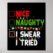 Nice Naughty I Swear I Tried Family Xmas Funny Chr Poster (Voorkant)