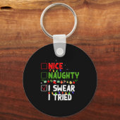 Nice Naughty I Swear I Tried Family Xmas Funny Chr Sleutelhanger (Voorkant)