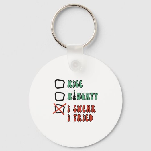 Nice Naughty I Swear I Tried Funny Christmas Check Sleutelhanger (Voorkant)