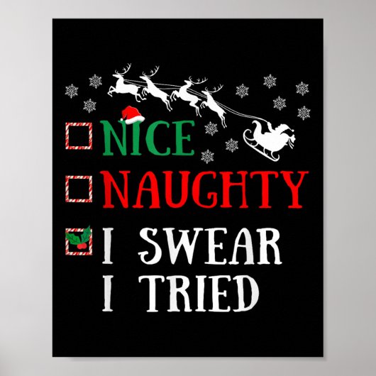 Nice Naughty I Swear I Tried Funny Christmas Joke Poster (Voorkant)