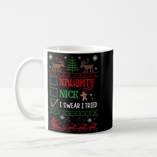 Nice Naughty I Swear I Tried Funny Christmas Koffiemok (Links)