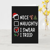 Nice Naughty I Swear I Tried Funny Christmas List Kaart (Gele Bloem)
