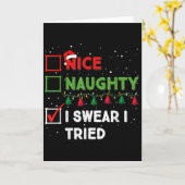 Nice Naughty I Swear I Tried Funny Christmas List Kaart (Gele Bloem)
