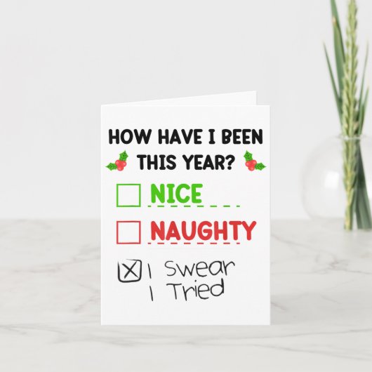 Nice Naughty I Swear I Tried List Funny Christmas Kaart (Voorkant)