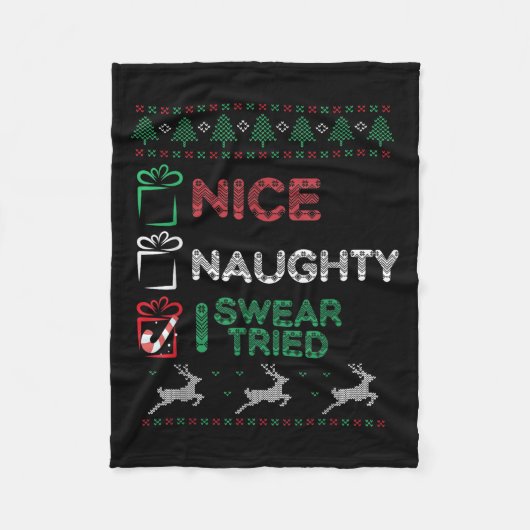 Nice Naughty I Swear I Tried List Xmas Lover Chris Fleece Deken (Voorkant)