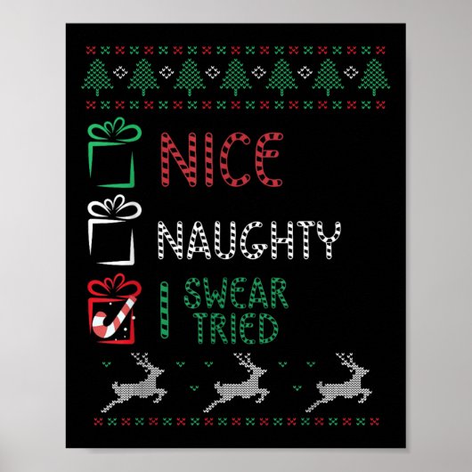 Nice Naughty I Swear I Tried List Xmas Lover Chris Poster (Voorkant)