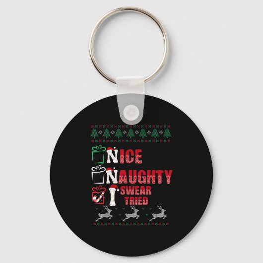 Nice Naughty I Swear I Tried List Xmas Lover Chris Sleutelhanger (Voorkant)