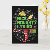 Nice Naughty I Tried Christmas Humor Xmas Clothing Kaart (Gele Bloem)