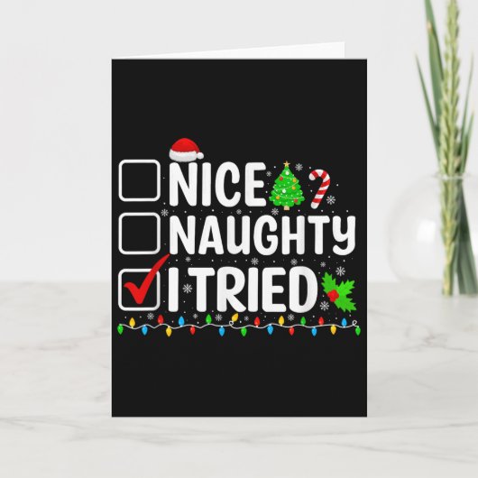 Nice Naughty I Tried Christmas List Family Xmas Pa Kaart (Voorkant)