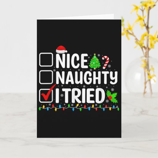 Nice Naughty I Tried Christmas List Family Xmas Pa Kaart (Gele Bloem)
