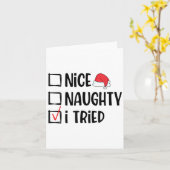 Nice Naughty I Tried Christmas List Funny Xmas  Kaart (Gele Bloem)