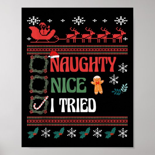 Nice Naughty I Tried Christmas List Matching Famil Poster (Voorkant)