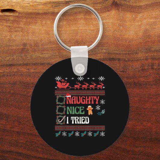 Nice Naughty I Tried Christmas List Matching Famil Sleutelhanger (Voorkant)