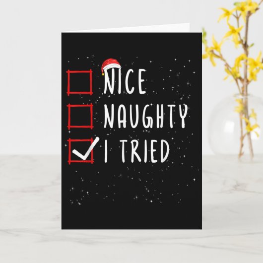 Nice Naughty I Tried Christmas List Santa Claus  Kaart (Gele Bloem)