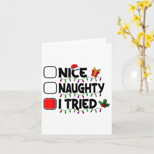 Nice Naughty I Tried Christmas List Santa Xmas Lig Kaart (Gele Bloem)