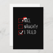 Nice Naughty I Tried Christmas List Xmas Santa Cla Kaart (Voorkant / Achterkant)