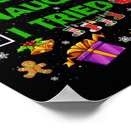 Nice Naughty I Tried Christmas Tree Light Funny Xm Poster (Hoek)