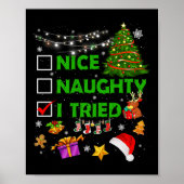 Nice Naughty I Tried Christmas Tree Light Funny Xm Poster (Voorkant)