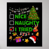 Nice Naughty I Tried Christmas Tree Light Funny Xm Poster (Voorkant)