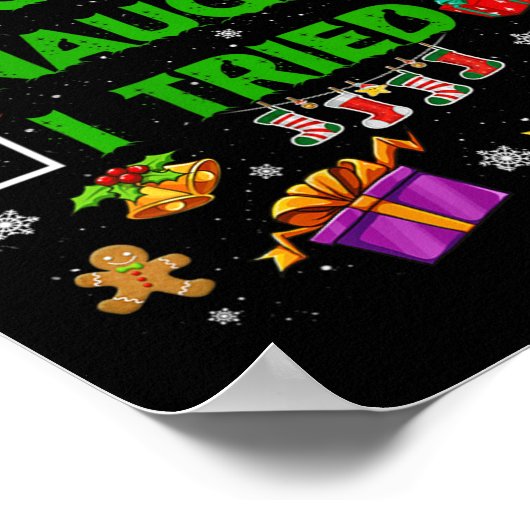 Nice Naughty I Tried Christmas Tree Light Funny Xm Poster (Hoek)