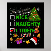 Nice Naughty I Tried Christmas Tree Light Funny Xm Poster (Voorkant)