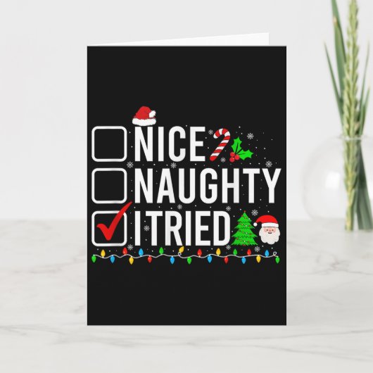 Nice Naughty I Tried Family Xmas Pajama Funny Chri Kaart (Voorkant)
