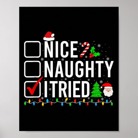 Nice Naughty I Tried Family Xmas Pajama Funny Chri Poster (Voorkant)