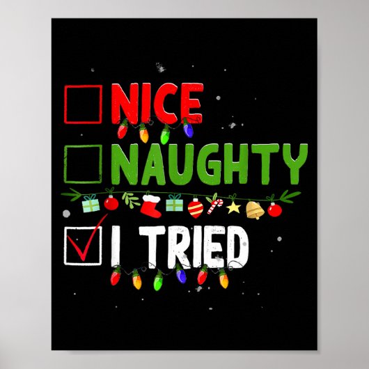Nice Naughty I Tried Family Xmas Pajama Funny Chri Poster (Voorkant)