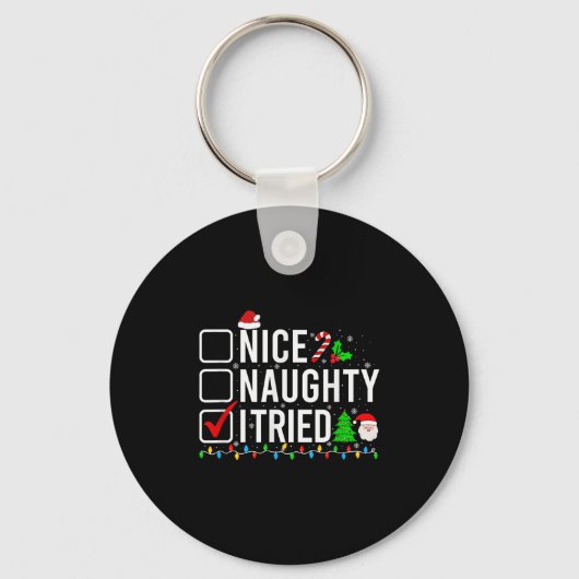 Nice Naughty I Tried Family Xmas Pajama Funny Chri Sleutelhanger (Voorkant)