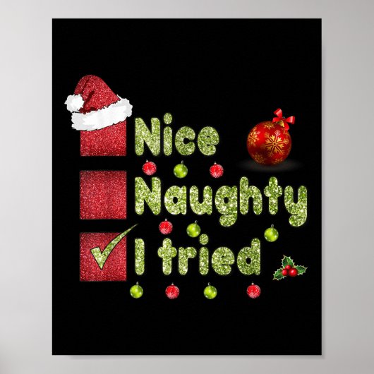 Nice Naughty I Tried Funny Christmas Family Matchi Poster (Voorkant)