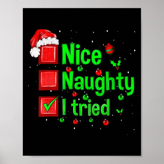Nice Naughty I Tried Funny Christmas Family Matchi Poster (Voorkant)