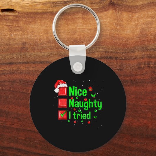 Nice Naughty I Tried Funny Christmas Family Matchi Sleutelhanger (Voorkant)