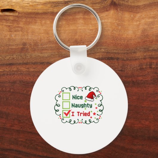 Nice Naughty I Tried Funny Christmas Family Matchi Sleutelhanger (Voorkant)