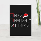 Nice Naughty I Tried Funny Christmas Family Pajama Kaart (Voorkant)
