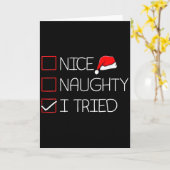 Nice Naughty I Tried Funny Christmas Family Pajama Kaart (Gele Bloem)