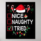 Nice Naughty I Tried Funny Christmas List Pajama F Poster (Voorkant)