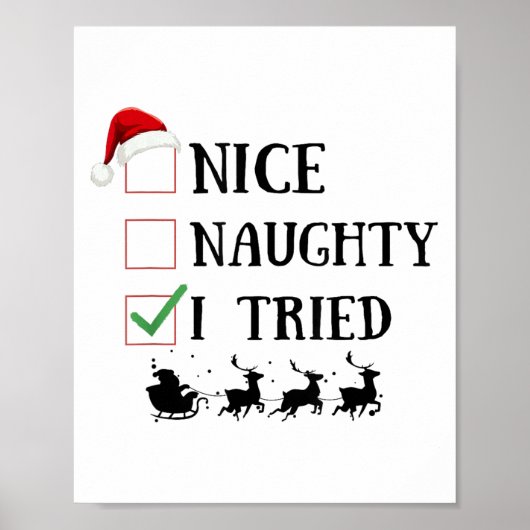 Nice Naughty I Tried Funny Christmas List  Poster (Voorkant)