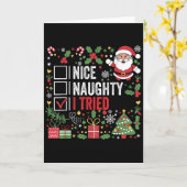 Nice Naughty I Tried Funny Christmas Santa Claus  Kaart (Gele Bloem)
