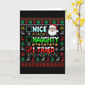 Nice Naughty I Tried Funny List Santa Face Christm Kaart (Gele Bloem)