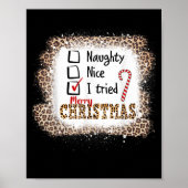 Nice Naughty I Tried Leopard Funny Christmas List Poster (Voorkant)