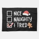 Nice Naughty I Tried Santa's Naughty List Funny Theedoek (Horizontaal)