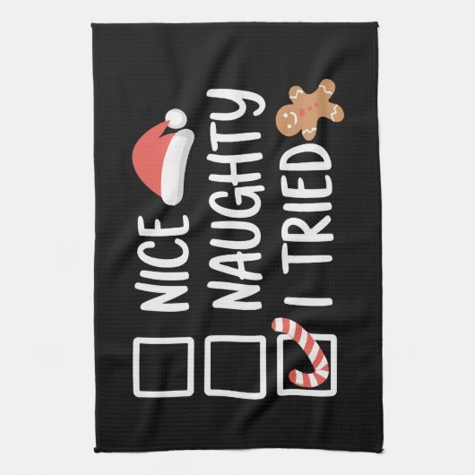 Nice Naughty I Tried Santa's Naughty List Funny Theedoek (Verticaal)