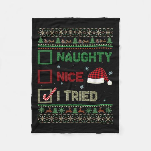 Nice Naughty I Tried Ugly Sweater Red Plaid Christ Fleece Deken (Voorkant)