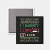 Nice Naughty I Tried Ugly Sweater Red Plaid Christ Magneet (Voorkant / Achterkant)