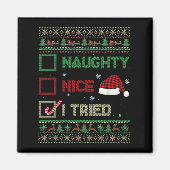Nice Naughty I Tried Ugly Sweater Red Plaid Christ Magneet (Voorkant)